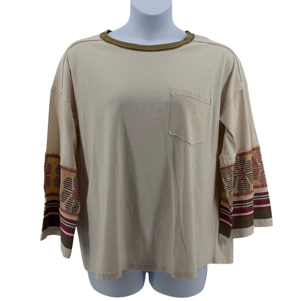Easel Boho Pocket Top Women Large Cotton Floral Sleeve Oversized Tunic NWT